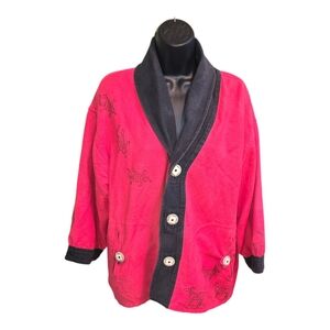 VENUS Red and Black Embroidered Blazer